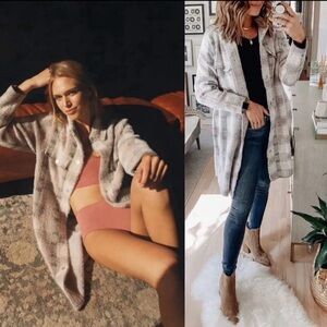 Pilcro Anthropologie Eliza Eyelash Plaid Sweater Duster Shaket Sz Medium